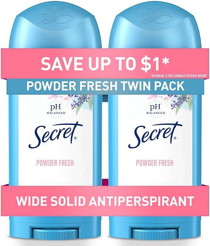 Secret Antiperspirant and Deodorant for Women, 24hr Sweat & Odor Protection, PH Balanced Protection, Gentle on Skin, Wide Solid, Powder Fresh Scent, 2.7 oz (Pack of 2) - Image 1