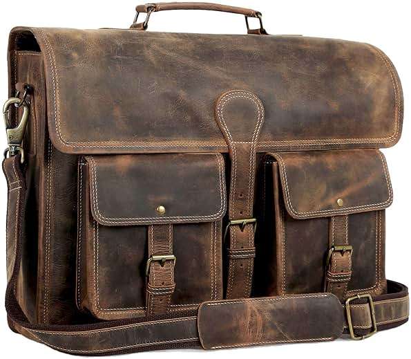 Leather briefcase 18 inch laptop messenger bag for men and women best satchel office bag - Image 1
