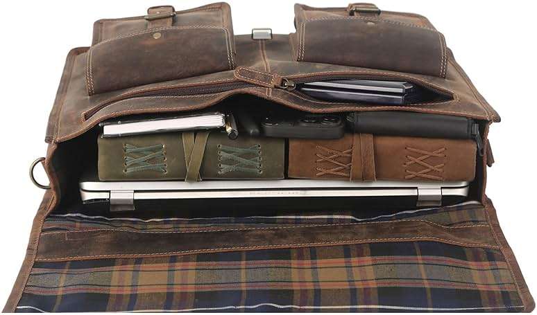 Leather briefcase 18 inch laptop messenger bag for men and women best satchel office bag - Image 3