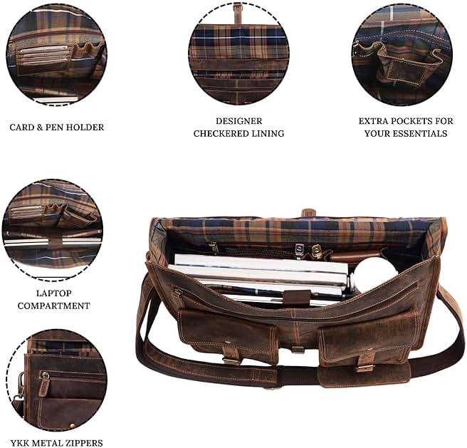 Leather briefcase 18 inch laptop messenger bag for men and women best satchel office bag - Image 4