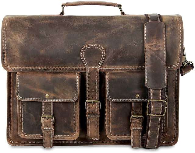 Leather briefcase 18 inch laptop messenger bag for men and women best satchel office bag - Image 6