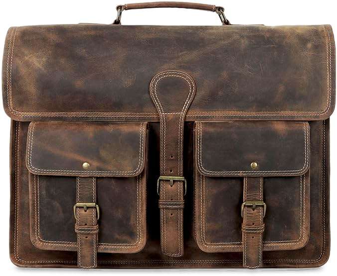 Leather briefcase 18 inch laptop messenger bag for men and women best satchel office bag - Image 8