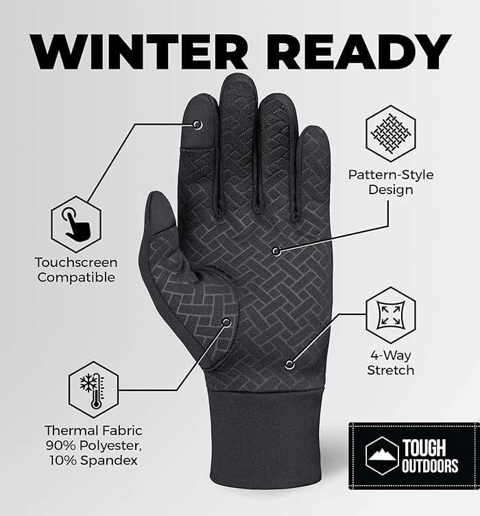 Tough Outdoors Winter Gloves - Mens Cold Weather Gloves - Touchscreen Winter Running Gear - Water-Resistant Cold Weather Gear - Image 9