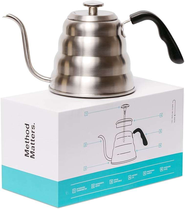 Barista Warrior Gooseneck Kettle with Thermometer - 1.2L Pour Over Coffee & Tea Kettle, 18/8 Stainless Steel Gooseneck Kettle Pot, Precision Pour Drip Spout, Suitable for All-Stoves (40 fl oz) - Image 1