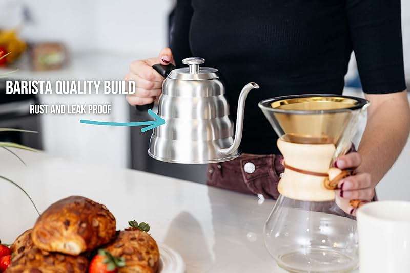 Barista Warrior Gooseneck Kettle with Thermometer - 1.2L Pour Over Coffee & Tea Kettle, 18/8 Stainless Steel Gooseneck Kettle Pot, Precision Pour Drip Spout, Suitable for All-Stoves (40 fl oz) - Image 4