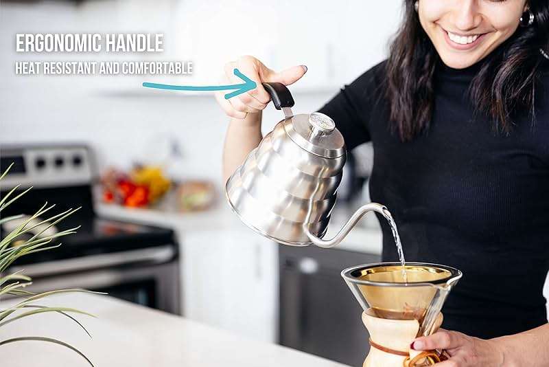 Barista Warrior Gooseneck Kettle with Thermometer - 1.2L Pour Over Coffee & Tea Kettle, 18/8 Stainless Steel Gooseneck Kettle Pot, Precision Pour Drip Spout, Suitable for All-Stoves (40 fl oz) - Image 5