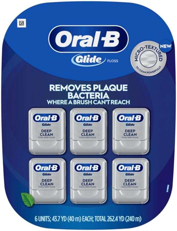 Oral-B Glide Deep Clean Dental Floss, Cool Mint, 6 Pack (262.4 YD Total) - Shred-Resistant Smooth Dental Tape for Tight Spaces - Image 1