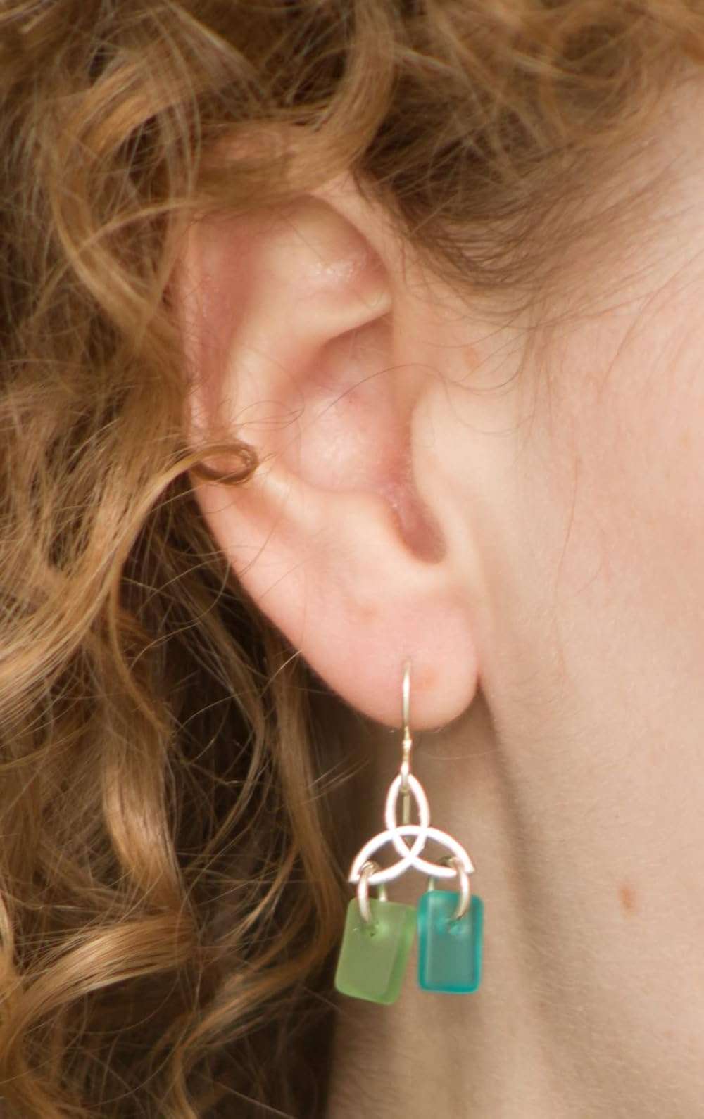 Sea Glass Celtic Knot Earrings - Sterling Drop Beach Earrings for Women by EcoSeaCo, using recycled and sustainable material. Handmade in the USA - Image 5