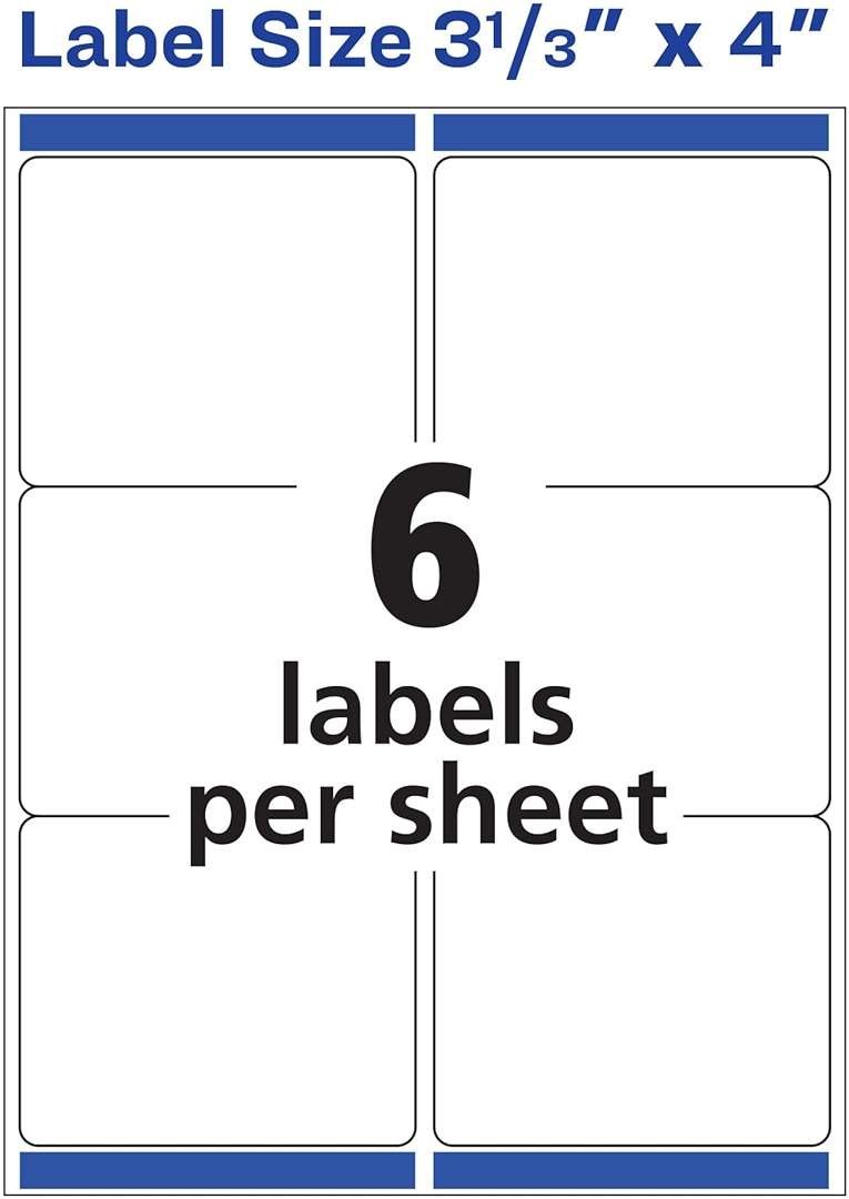 Avery Printable Shipping Labels, Sure Feed Technology, 3-1/3" x 4", White, Laser/Inkjet Printable, 60 Blank Mailing Labels (15264) - Image 6