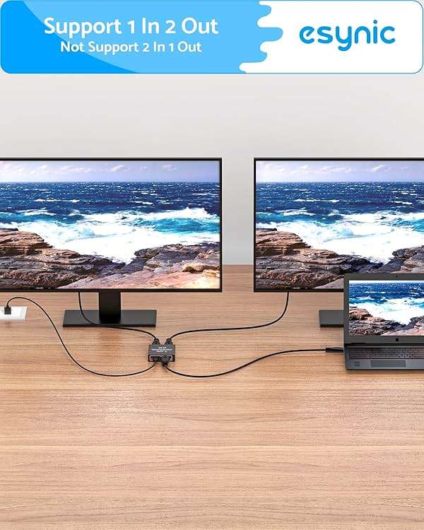 eSynic 4K@30Hz HDMI Splitter 1x2-1 in 2 Out HDMI Splitter for Dual Monitors-Plug & Play-Supports1080P 3D HDCP Bypass – for PS4/PS5, Projector, PC, TV, Office Conference -Only Mirror No Extend Mode - Image 5
