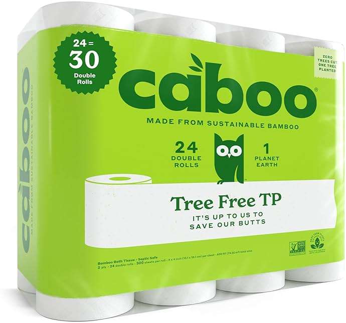Caboo Tree Free Toilet Paper | Septic Safe, Eco Friendly, Chemical Free, Non Toxic | 2 Ply Toilet Tissue, Pack of 24 Double Rolls, 300 Sheets Per Roll - Image 1