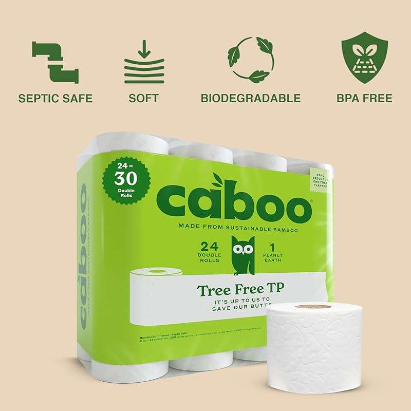 Caboo Tree Free Toilet Paper | Septic Safe, Eco Friendly, Chemical Free, Non Toxic | 2 Ply Toilet Tissue, Pack of 24 Double Rolls, 300 Sheets Per Roll - Image 2