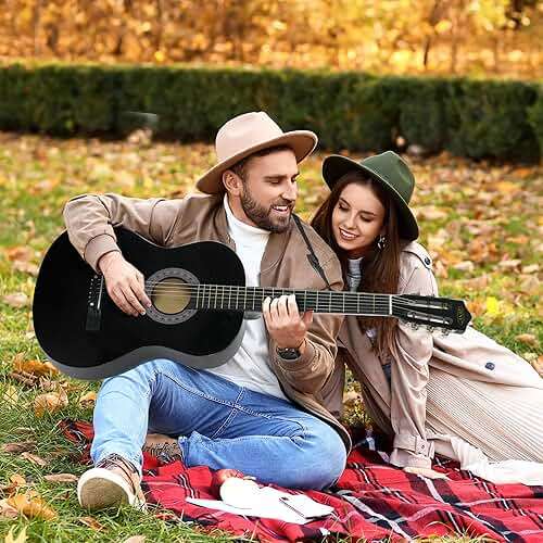 ZENY Beginners 38 inch Acoustic Guitar Package Kit for Right-handed Starters Music Lovers w/ Case, Strap, Pitch Pipe and Pick (Black) - Image 2