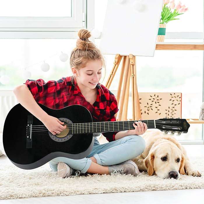 ZENY Beginners 38 inch Acoustic Guitar Package Kit for Right-handed Starters Music Lovers w/ Case, Strap, Pitch Pipe and Pick (Black) - Image 3