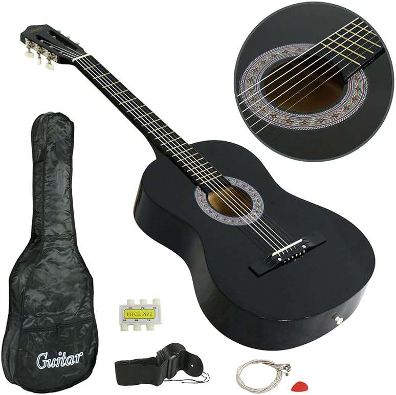 ZENY Beginners 38 inch Acoustic Guitar Package Kit for Right-handed Starters Music Lovers w/ Case, Strap, Pitch Pipe and Pick (Black) - Image 5