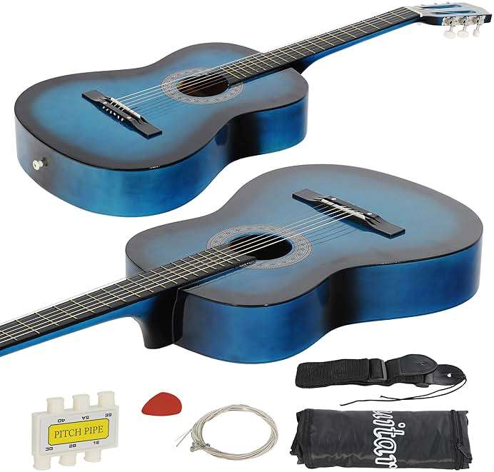 ZENY 38 inch Acoustic Guitar Full Size Beginners Package Kit for Right-handed Starters Kids Music Lovers w/Case, Strap, Pitch Pipe and Pick (Blue) - Image 7