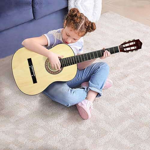 ZENY 38" New Beginners Acoustic Guitar With Guitar Case, Strap, Tuner and Pick (Natural) - Image 2