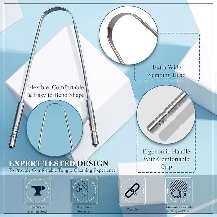 MasterMedi Tongue Scraper for Adults with Multicolor Travel Cases (2 Pack), 100% Stainless Steel, Reduce Bad Breath, Tongue Scrubber, Easy to Use, Tongue Cleaner for Oral Care & Hygiene - Image 3