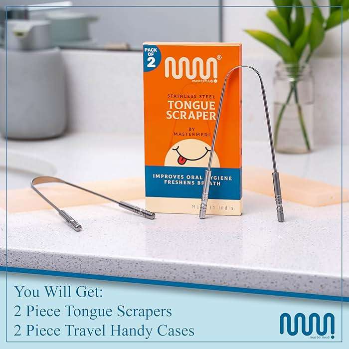 MasterMedi Tongue Scraper for Adults with Multicolor Travel Cases (2 Pack), 100% Stainless Steel, Reduce Bad Breath, Tongue Scrubber, Easy to Use, Tongue Cleaner for Oral Care & Hygiene - Image 4