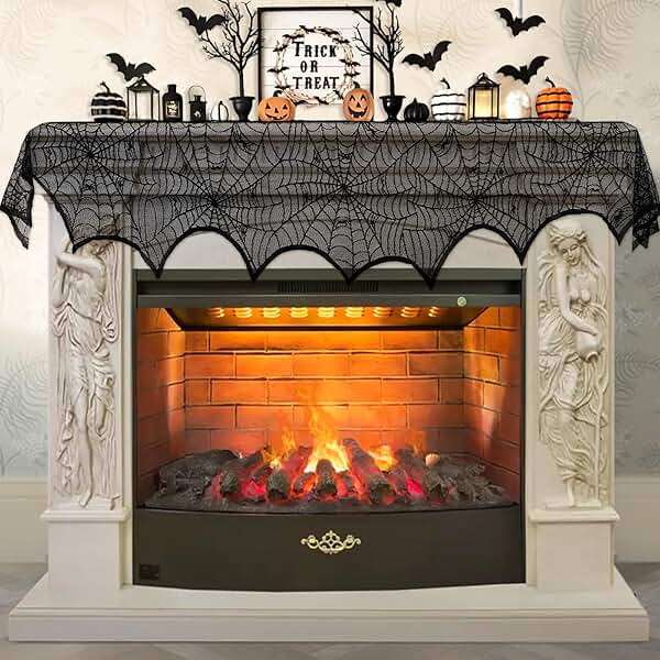 AerWo Halloween Decoration Black Lace Spiderweb Fireplace Mantle Scarf Cover Festive Party Supplies 45 X 243cm 18 x 96 inch - Image 3