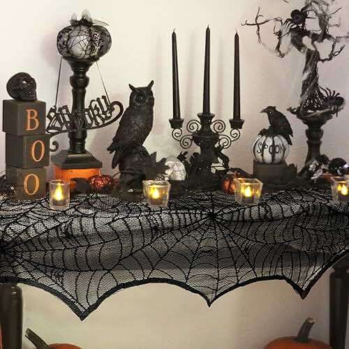 AerWo Halloween Decoration Black Lace Spiderweb Fireplace Mantle Scarf Cover Festive Party Supplies 45 X 243cm 18 x 96 inch - Image 4