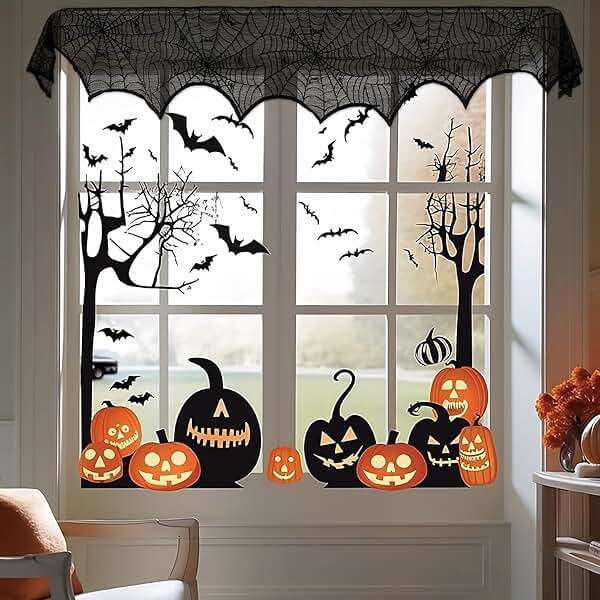 AerWo Halloween Decoration Black Lace Spiderweb Fireplace Mantle Scarf Cover Festive Party Supplies 45 X 243cm 18 x 96 inch - Image 7
