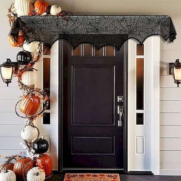 AerWo Halloween Decoration Black Lace Spiderweb Fireplace Mantle Scarf Cover Festive Party Supplies 45 X 243cm 18 x 96 inch - Image 9