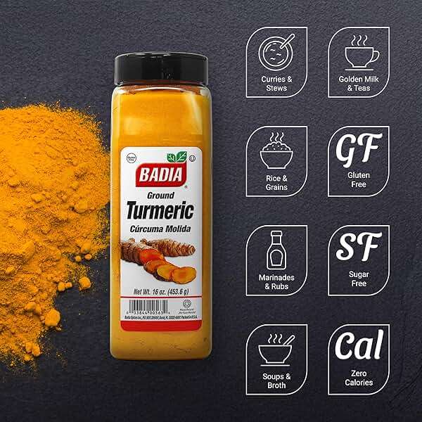Badia Ground Turmeric Powder, 16 oz - Curcuma Spice for Cooking | Earthy golden turmeric powder adds warm flavor and vibrant color to curries, rice, soups, vegetables, and spice blends - Image 2