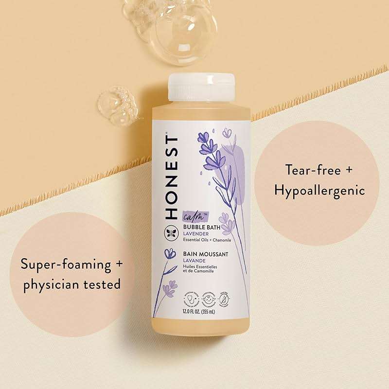 The Honest Company Foaming Bubble Bath & Baby Wash, Tear-Free, Hypoallergenic, Natural Formula, Lavender Calm Scent, 12 fl oz - Image 2