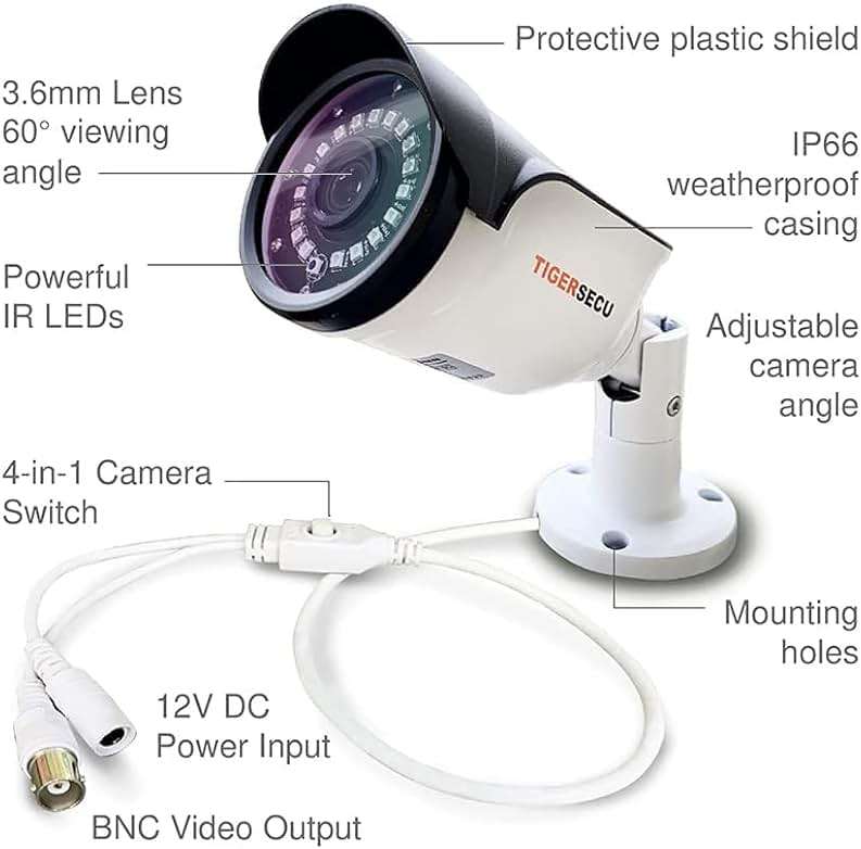 TIGERSECU 1080P Long Range Bullet Security Camera for DVR, Weatheproof for Indoor/Outdoor Use, Hybrid 4-in-1 OSD Switch for TVI/CVI/AHD/CVBS DVRs (Power Supply and Coaxial Cable Sold Separately) - Image 6