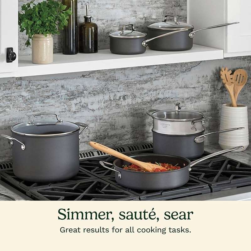 Cuisinart 17-Piece Pots and Pans Set, Non Stick Hard Anodized Cookware Set, Compatible with Electric, Gas Cooktops, Dishwasher Safe, Oven Safe Pot Set, Cool Grip Handles, Aluminum Core for Even Heat - Image 2
