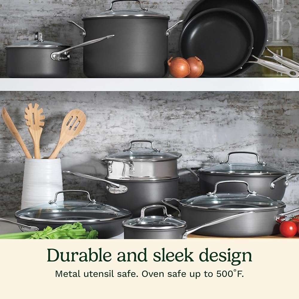 Cuisinart 17-Piece Pots and Pans Set, Non Stick Hard Anodized Cookware Set, Compatible with Electric, Gas Cooktops, Dishwasher Safe, Oven Safe Pot Set, Cool Grip Handles, Aluminum Core for Even Heat - Image 3