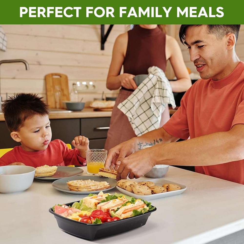 Glotoch Meal Prep Containers 32oz 50 Pack(100 Piece) with Lids, Plastic Food Storage Containers Reusable, Bento Boxes for Portion Control,Takeout, Lunch, Salad, Microwave/Freezer/Dishwasher safe - Image 8