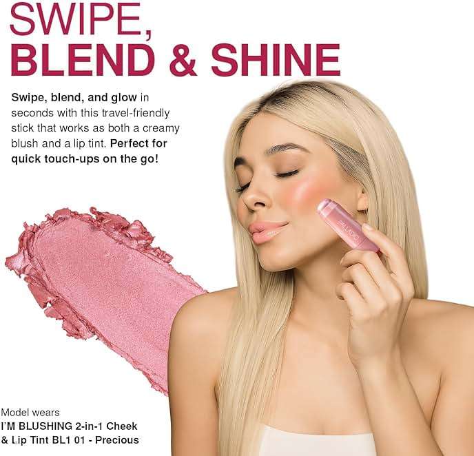 Palladio I'm Blushing 2-in-1 Cheek and Lip Tint, Buildable Lightweight Cream Blush, Sheer Multi Stick Hydrating formula, All day wear, Easy Application, Shimmery, Blends Perfectly onto Skin, Dainty - Image 4