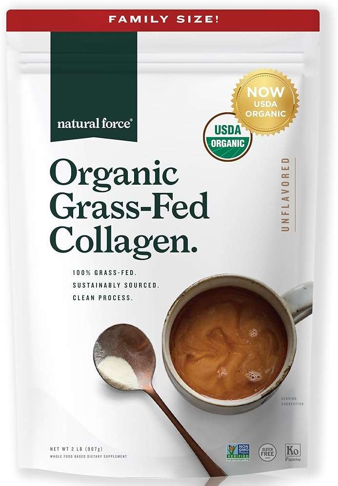 Natural Force Organic Clean Collagen Peptides Powder - USDA Certified Organic & Non-GMO, Keto & Paleo Certified - Hydrolyzed Type I & III Protein Powder with Essential Amino Acids – Unflavored, 32oz - Image 1