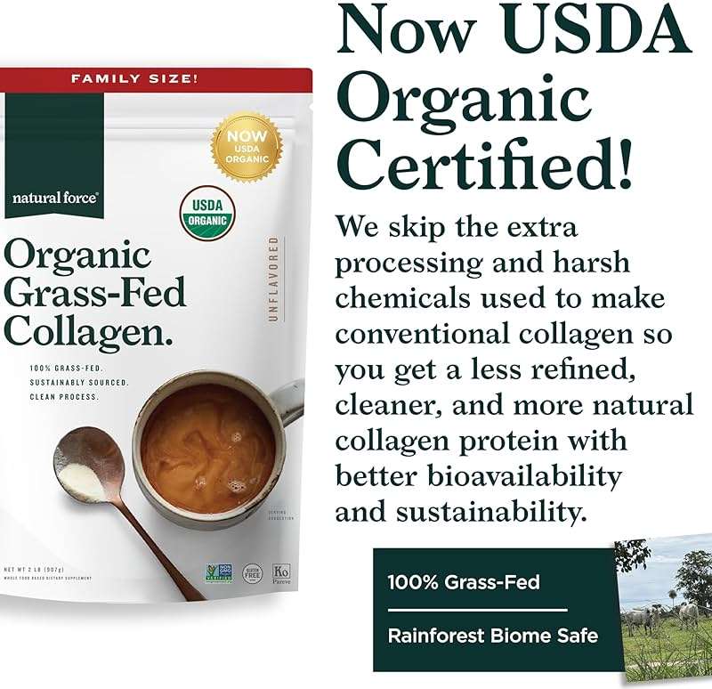 Natural Force Organic Clean Collagen Peptides Powder - USDA Certified Organic & Non-GMO, Keto & Paleo Certified - Hydrolyzed Type I & III Protein Powder with Essential Amino Acids – Unflavored, 32oz - Image 3