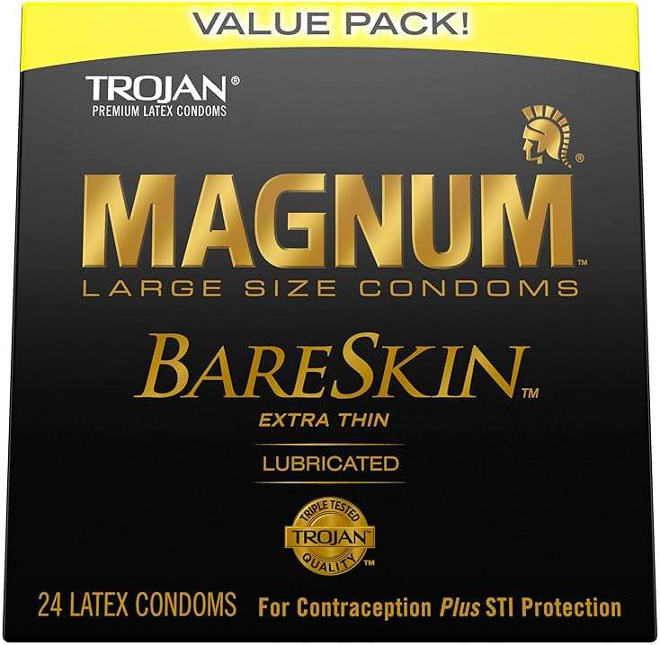 TROJAN Magnum BareSkin Premium Large Condoms, Comfortable, Smooth Lubricated Condoms for Men, 24 Count Value Pack - Image 1