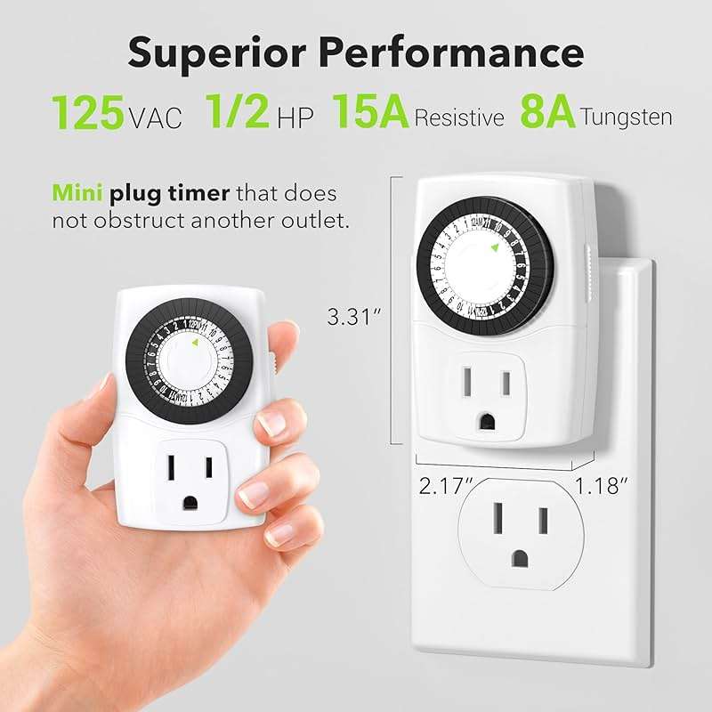 BN-LINK BND-60/U47 Indoor Mini 24-Hour Mechanical Outlet Timer, 3-Prong, 2-Pack - Image 2