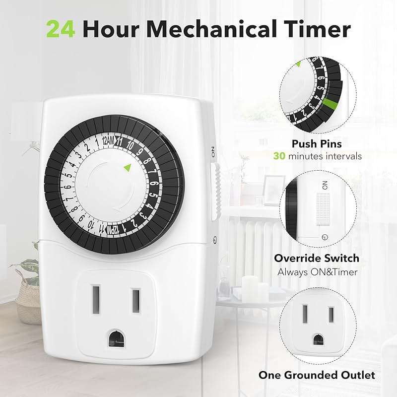 BN-LINK BND-60/U47 Indoor Mini 24-Hour Mechanical Outlet Timer, 3-Prong, 2-Pack - Image 3