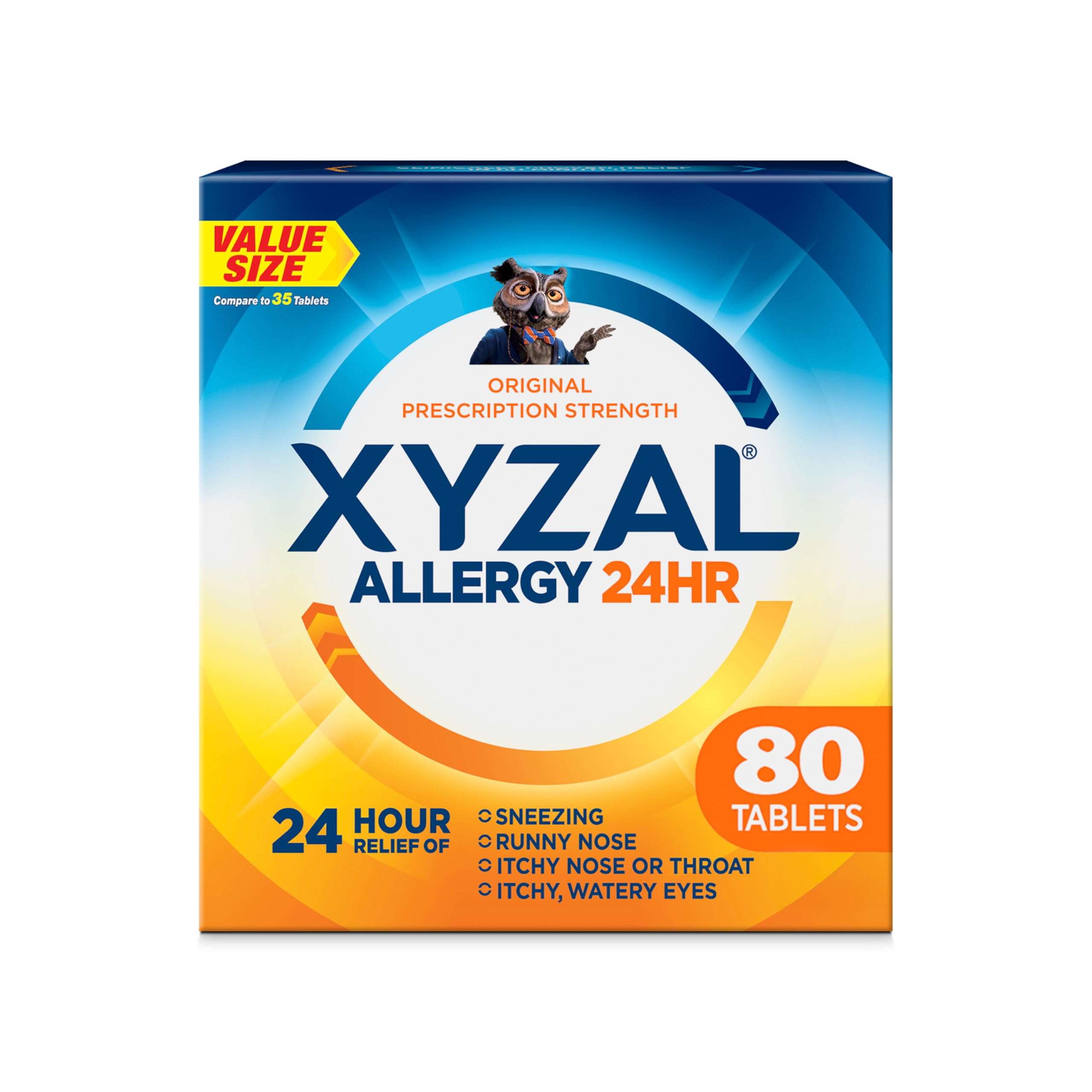 Xyzal 24 Hour Allergy Relief Medicine, Original Prescription Strength Antihistamine, Levocetirizine Dihydrochloride Tablets, 5 mg, 80 Count - Image 1