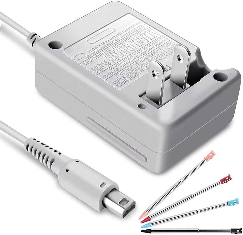 3DS Charger Kit Compatible with Nintendo 3DS/ New 3DS XL/DSi/DSi XL/2DS/ 2DS XL 100-240V Wall Plug Adapter with 4 Metal Retractable Stylus Pen for 3DS/3DS XL/3DS LL - Image 1