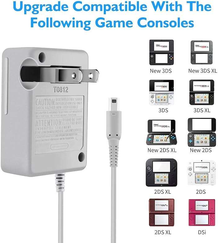 3DS Charger Kit Compatible with Nintendo 3DS/ New 3DS XL/DSi/DSi XL/2DS/ 2DS XL 100-240V Wall Plug Adapter with 4 Metal Retractable Stylus Pen for 3DS/3DS XL/3DS LL - Image 2