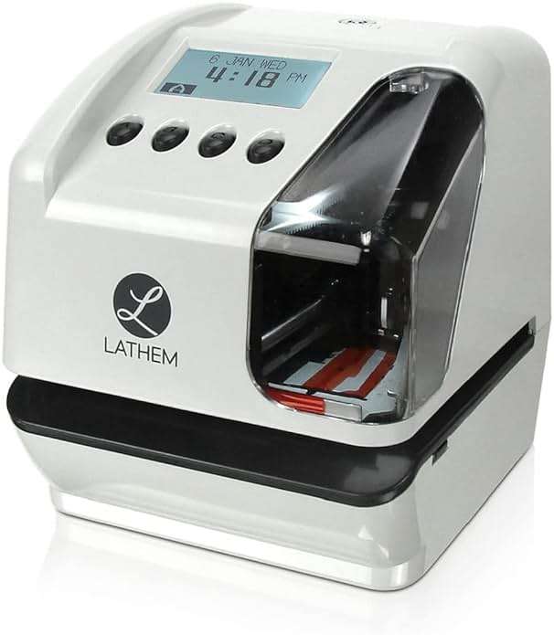 Lathem LT5000 Electronic Multi-Line Date and Numbering Document Stamp Time Clock, Clear, Gray, 7.1" x 6.1" x 7" - Image 1