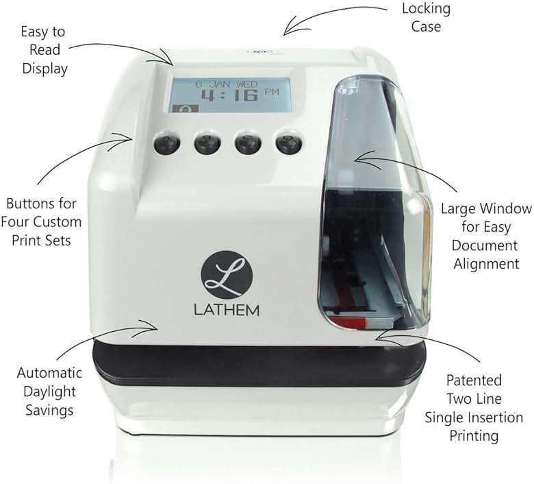 Lathem LT5000 Electronic Multi-Line Date and Numbering Document Stamp Time Clock, Clear, Gray, 7.1" x 6.1" x 7" - Image 3