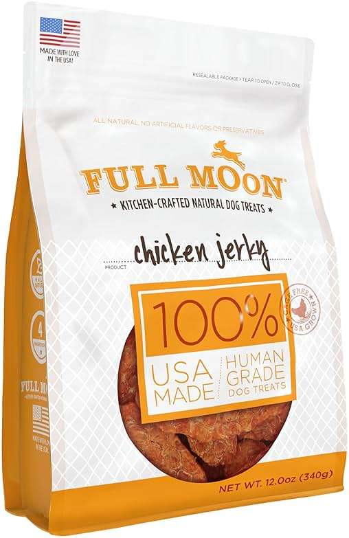 Full Moon Chicken Jerky Healthy All Natural Dog Treats Human Grade Made in USA Grain Free 12 oz - Image 1