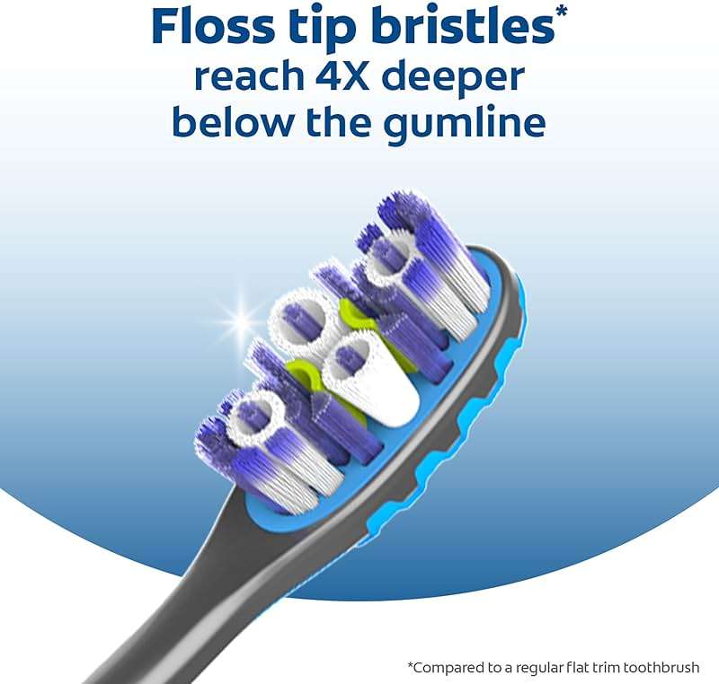 Colgate 360 Advanced Floss Tip Soft Bristle Toothbrush, 17x Thinner Bristles for Deep Reach Between Teeth, Ergonomic Handle with Soft Bristles and Tongue Cleaner, 4 Pack - Image 2