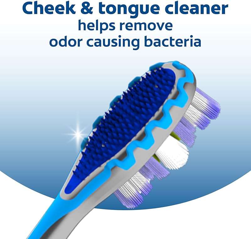 Colgate 360 Advanced Floss Tip Soft Bristle Toothbrush, 17x Thinner Bristles for Deep Reach Between Teeth, Ergonomic Handle with Soft Bristles and Tongue Cleaner, 4 Pack - Image 3