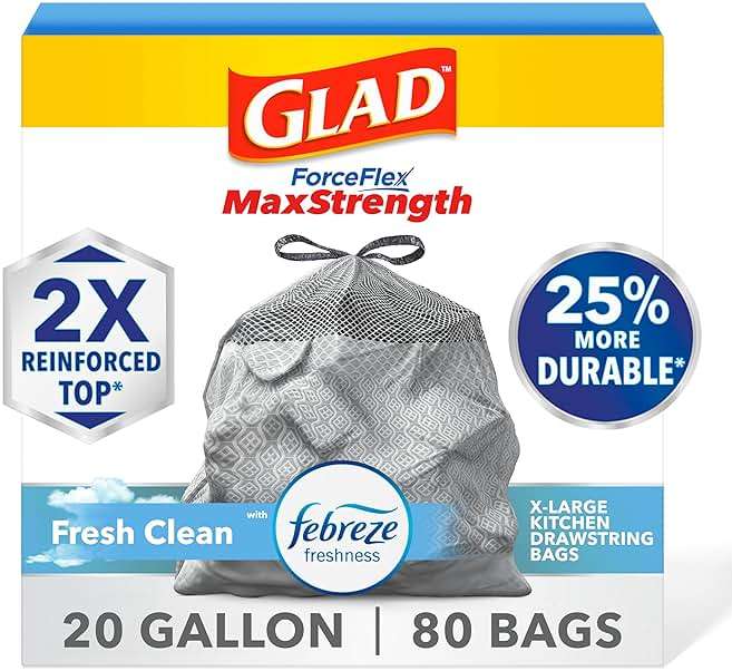 Glad ForceFlex MaxStrength XL Kitchen Trash Bags, 20 Gal, Fresh Clean, 80 Ct (Package May Vary) - Image 1