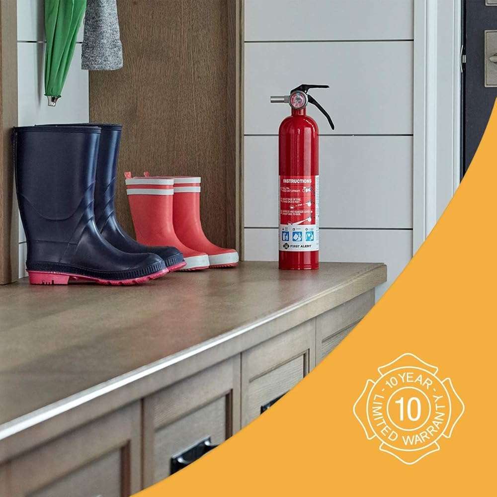 First Alert Fire Extinguisher for Home, Standard Rechargeable Compliance Unit, UL RATED 1-A:10-B:C, HOME1, Red, 1-Pack - Image 5