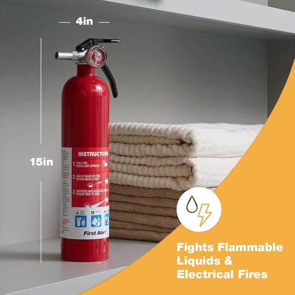 First Alert Fire Extinguisher for Home, Standard Rechargeable Compliance Unit, UL RATED 1-A:10-B:C, HOME1, Red, 1-Pack - Image 6